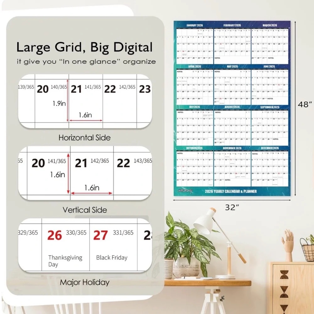 Dry Erase 2026 Wall Calendar - Blue/White